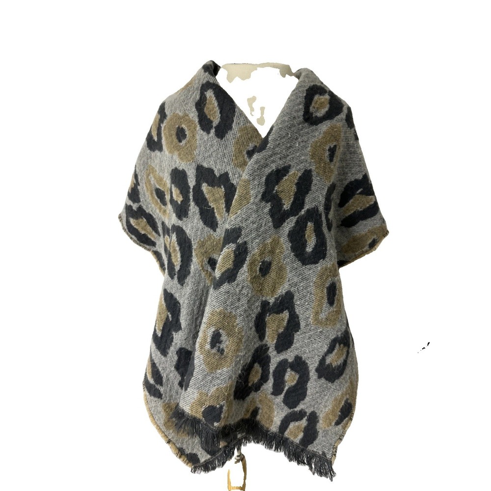 Express Leopard Print Blanket-Scarf Gray Black Tan